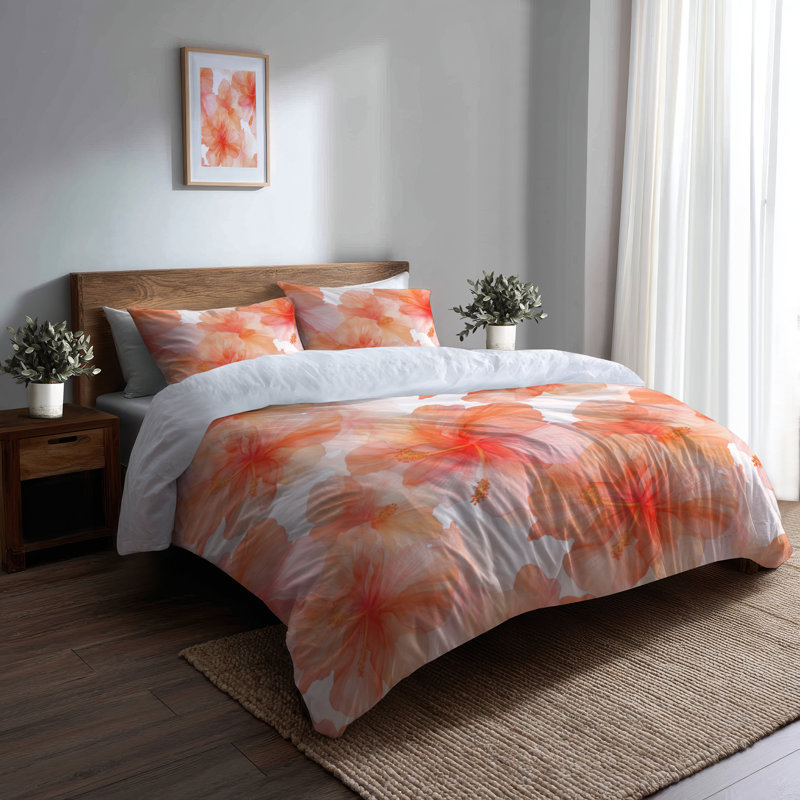 Ensemble de housse de couette Coastal Bedding of 3 - Floral Hibiscus Glow, Housse de couette pour grand lit et 2 taies décor