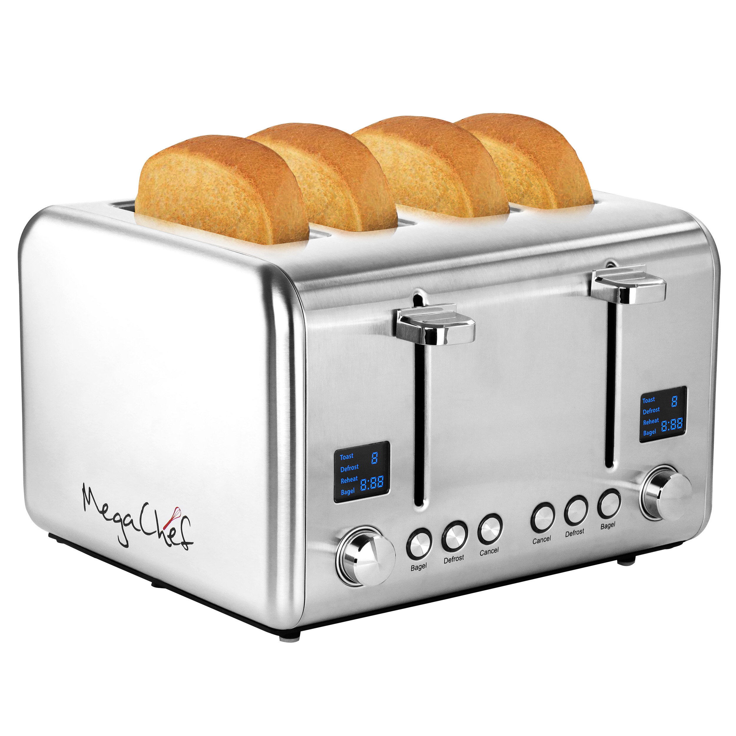Buydeem 4-Slice Toaster, Extra Wide Slots, Retro Stainless Steel, Silver