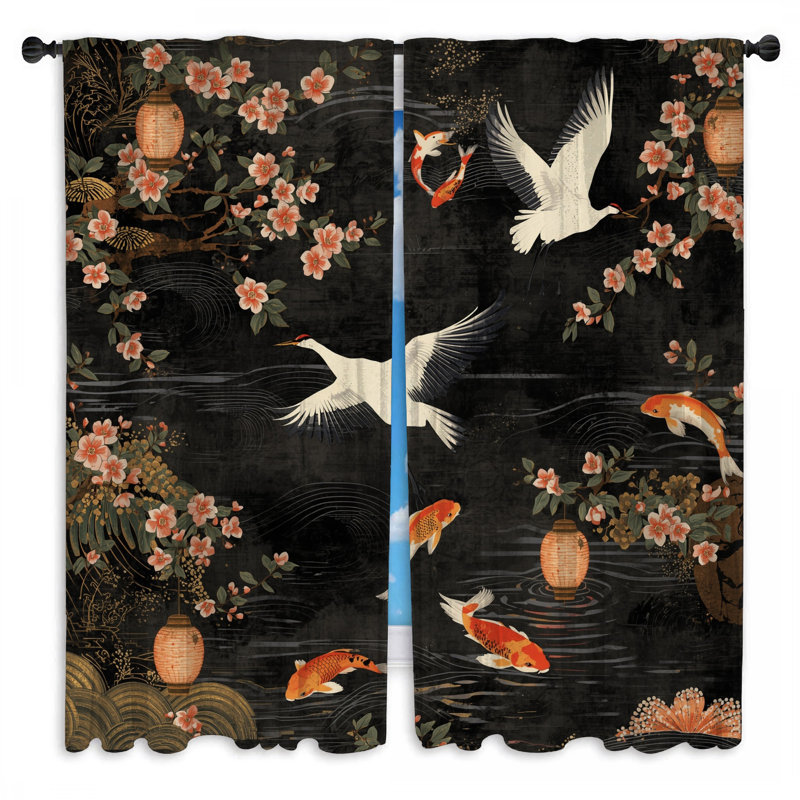 Rideaux Cranes And Koi Fish, 80 po x 61 po - 2 panneaux, Sheer