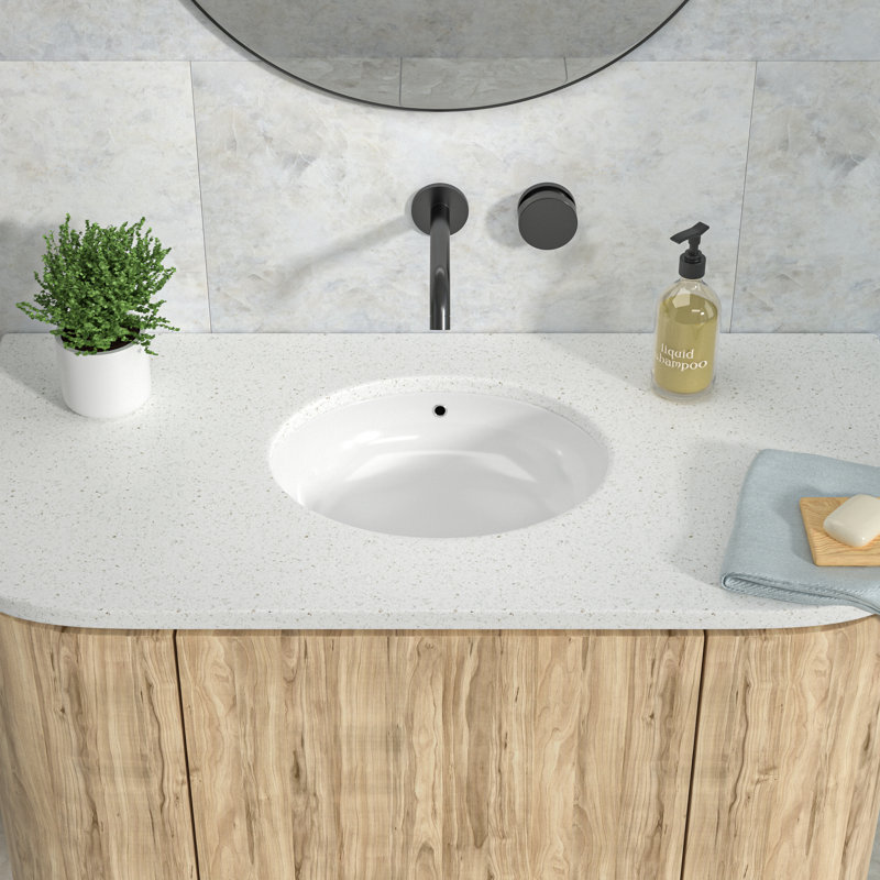19"x16" White Smooth Ceramic Circular Bowl Under-Mounted Bathroom Sink With Spillway Hole