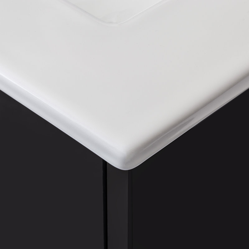 Meuble-lavabo autoportant 30 po au fini gris lustré avec comptoir en céramique, Gray