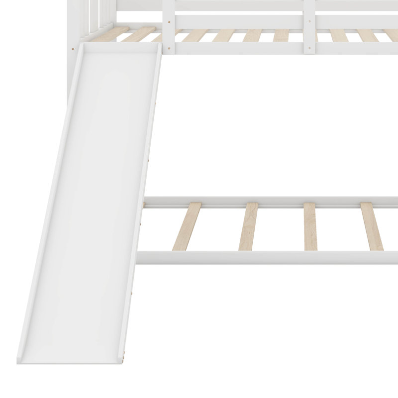 Lit superposé à plancher bas simple au-dessus d'un lit simple avec glissade Cadre de lit superposé en bois avec échelle