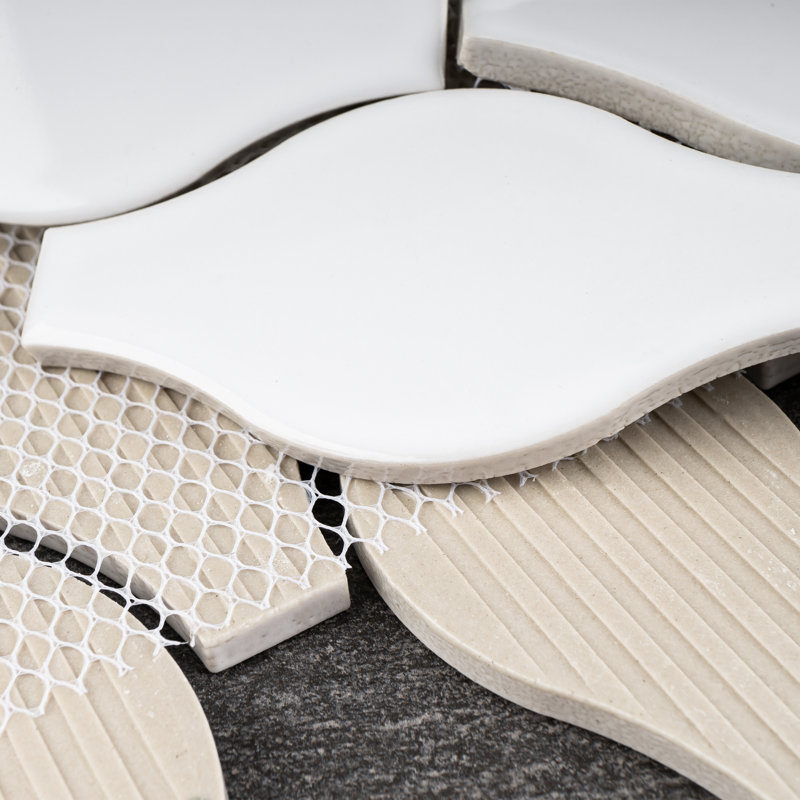 Handmade 12.01 in. x 9.65 in. Geometric Glossy Porcelain Mosaic Wall and Floor Tile, White