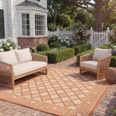 Arneshia Geometric Cream/Terracotta Indoor/Outdoor Area Rug