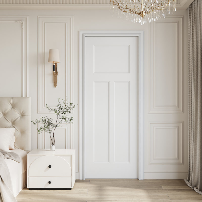 24" x 80" T-Shape Moulded Solid Core Interior Slab Door, White Primed Paint‑Ready Interior Slab Door, w/o Hardware, for Bedroom, Closet, Hallway, Living Room, Pantry & Bathroom, Ideal for Prehung, Barn, Pocket, French & Bifold Door