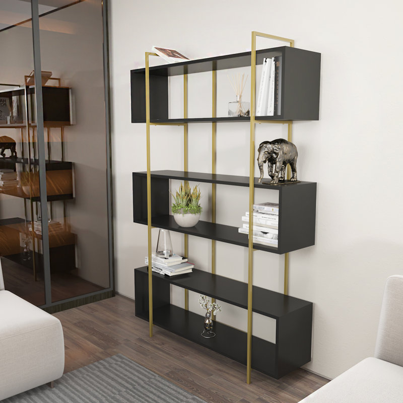 Bruti 180cm H x 120cm W Bookcase, Anthracite, Gold