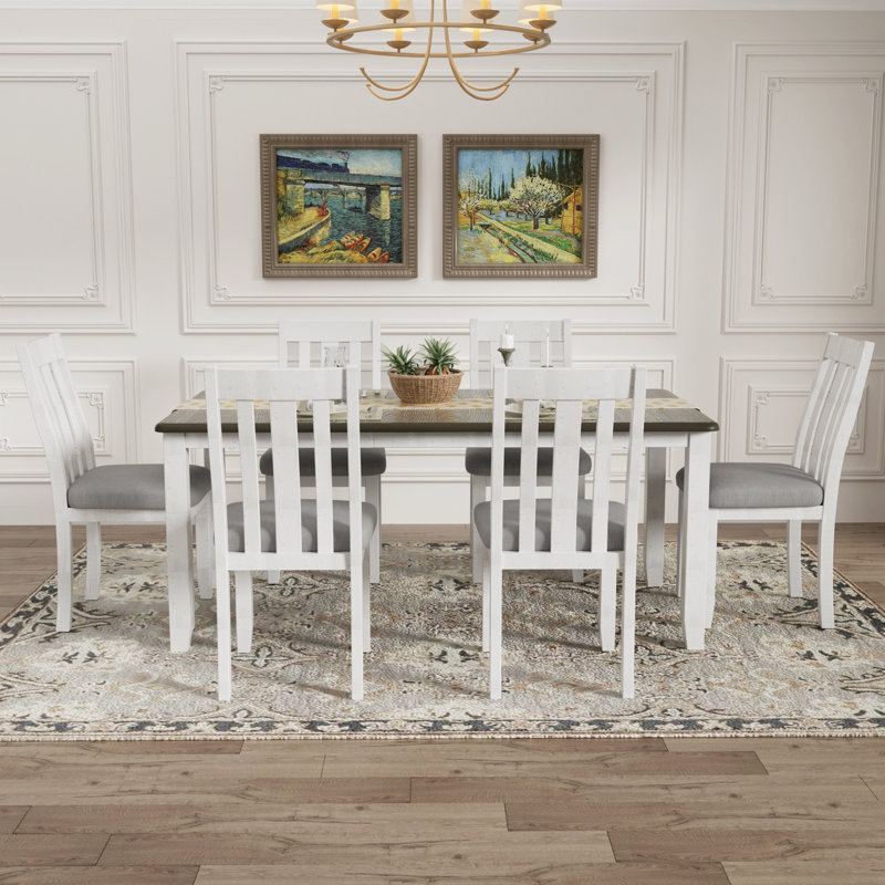 Ensemble de table de salle à manger 7 pièces de style rétro avec table extensible et 6 chaises rembourrées, Brun antique