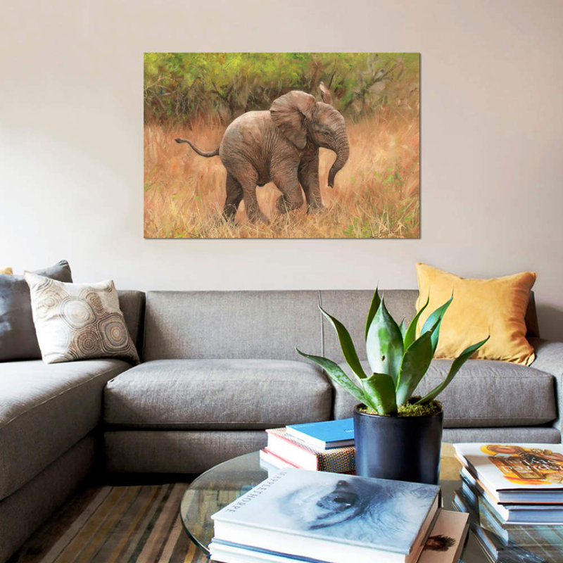 «Baby African Elephant», impression sur toile, H 18 po x l 26 po x P 1,5 po, Toile tendue, Pas de tapis