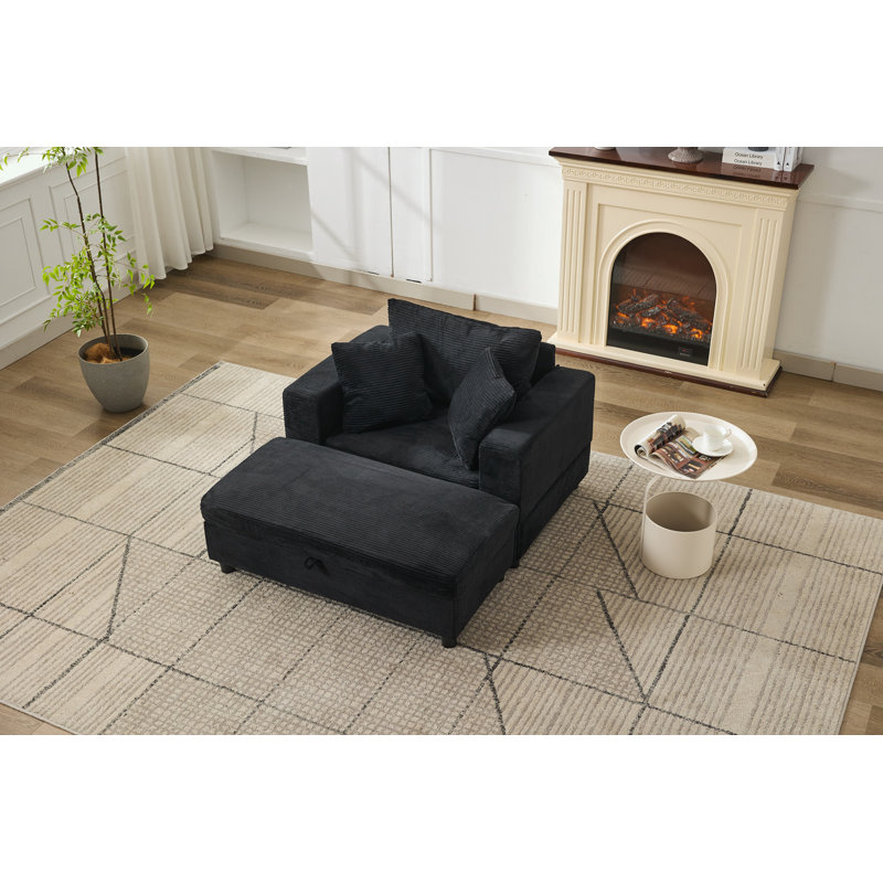 Chaise longue d'intérieur avec repose-pieds et coussins amovibles, Noir
