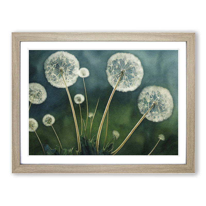 Watercolour Dandelions - Single Picture Frame Print, Oak Framed, 46cm H x 64cm W x 2cm D