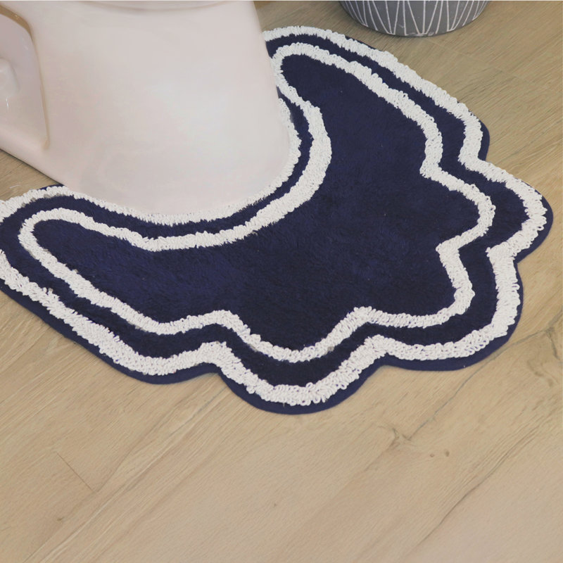 Dobrinka Bath Rug Plush 100% Cotton Mat, Unique Design, Absorbent, Quick Dry, Navy, 20"x20"(Contour)