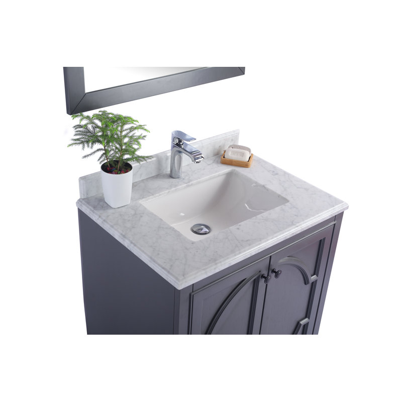 Maple Gray Single Bathroom Vanity with White Carrera Marble Top