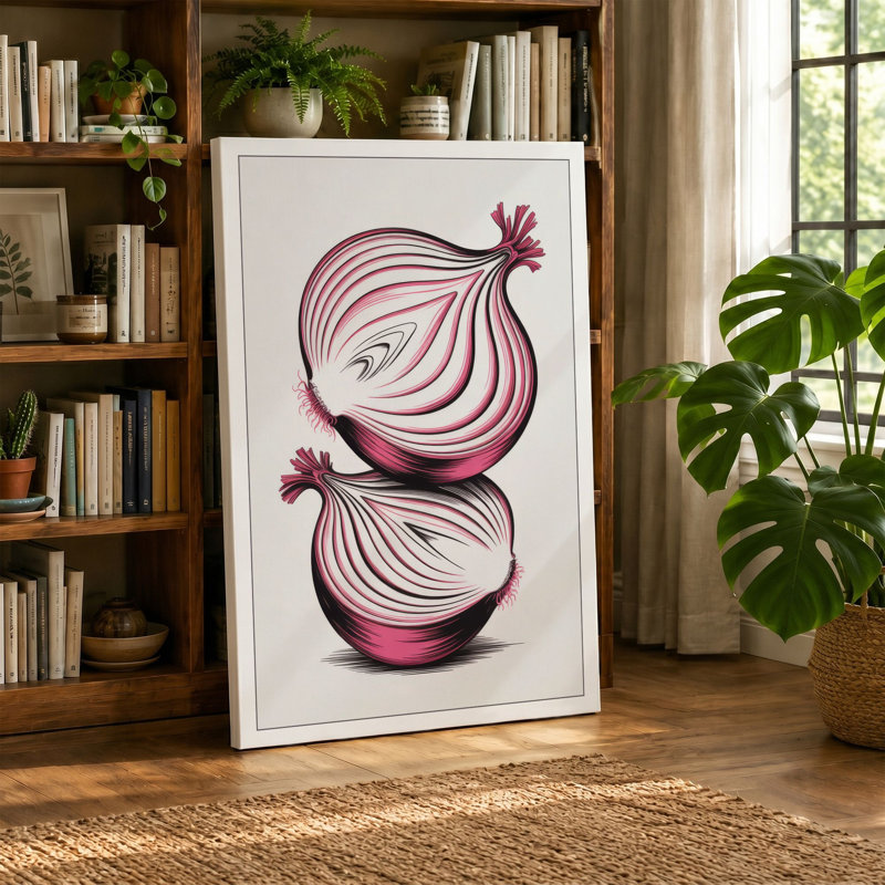The Red Onion Study Botanical - Wrapped Canvas, 30x20 - 76.2 x 50.8 cm, Teal Border