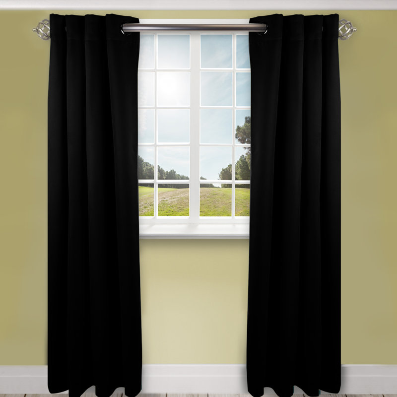 Panneau de rideau simple obscurcissant synthétique avec œillets Polen Drapery, 120 po x 108 po, Noir