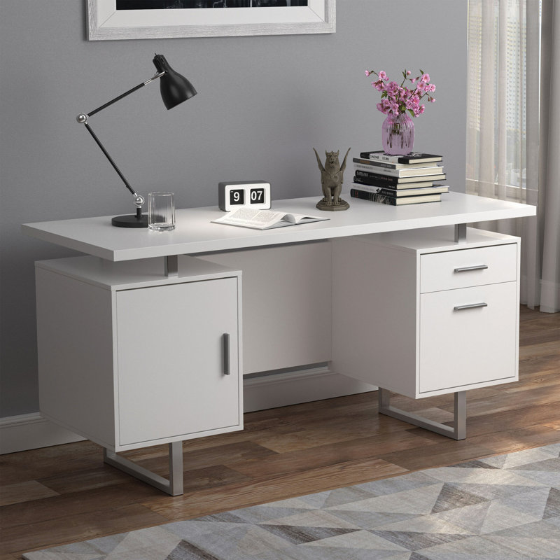 White High Gloss 2-Drawer Computer Desk