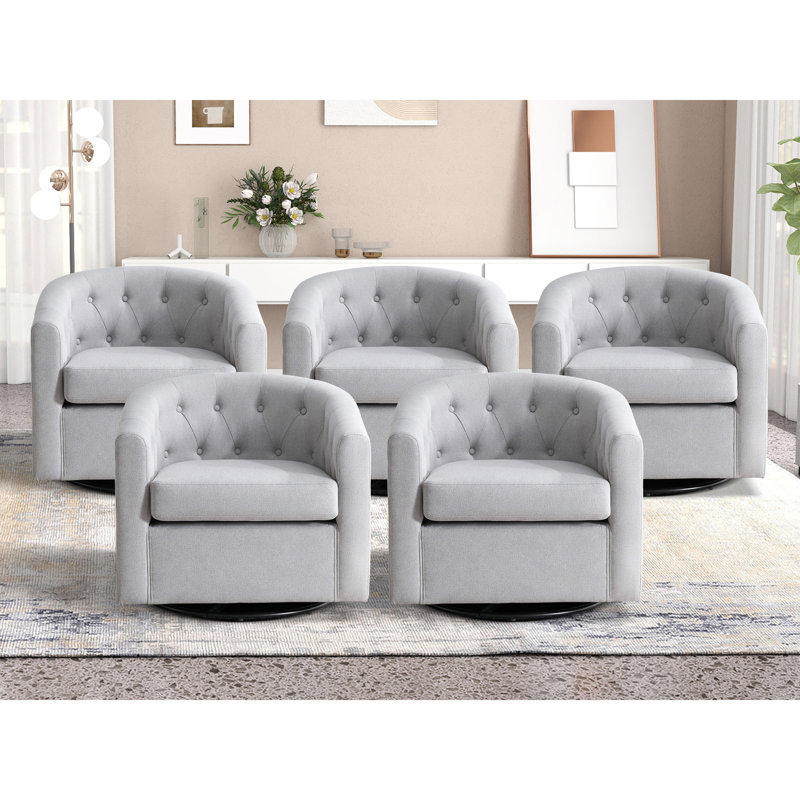Palopo 29.5" Wide Modern Linen Upholstered Swivel Tufted Recessed Arms Accent Chair (Set of 5), Light Gray Linen