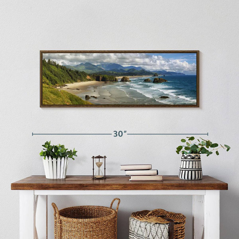 Cannon Beach Coast, 28" X 10", Floating Frame Walnut