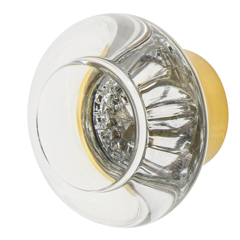 Round Clear Crystal 1 3/8" Cabinet Knob, Unlacquered Brass