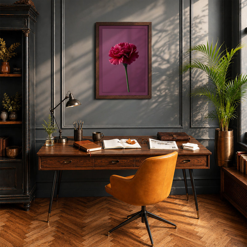 Magenta Carnation Study Botanical - Framed Print, A4 - 29.7 x 21.0 cm, Oak