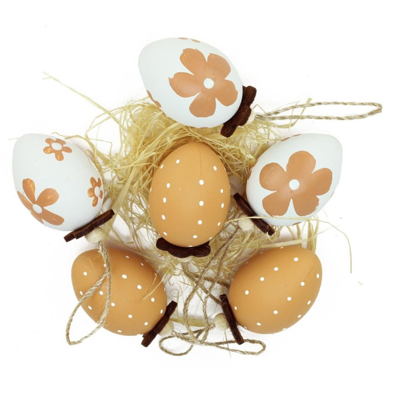 Ornements d'oeufs de Pâques peints en brun et blancs 6 carats 2,25 po