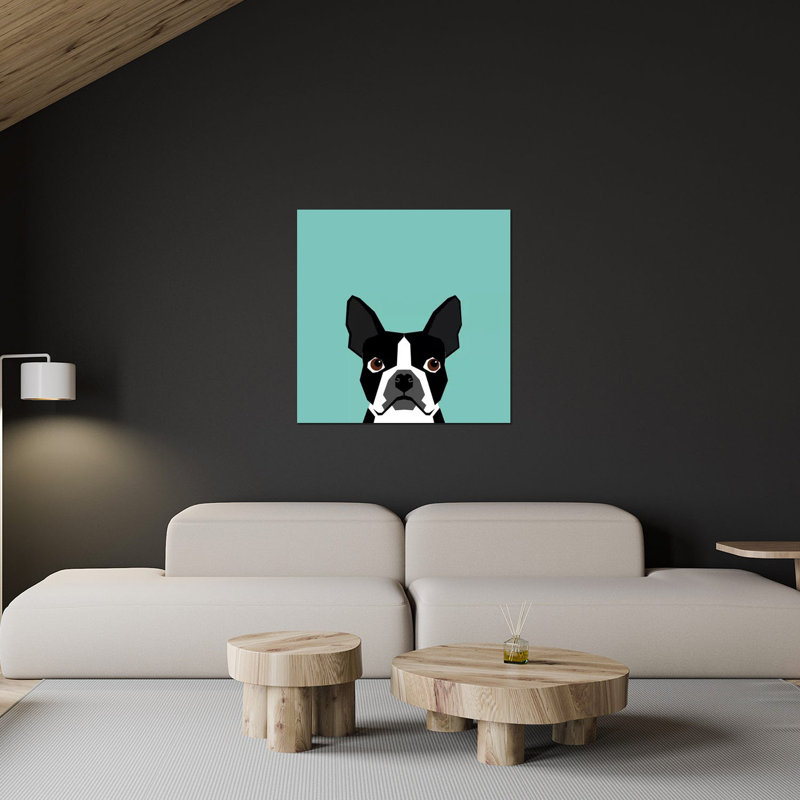 Boston terrier imprimé sur verre acrylique, H 24 po x l 24 po x P 0,25 po