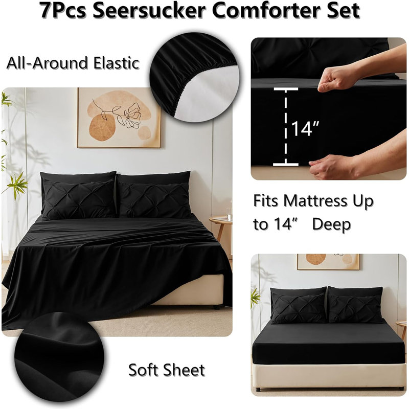 Queen Black Microfiber Down Alternative Bed in a Bag Set