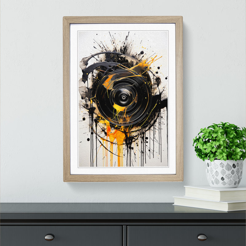 Vinyl Record Gestural - Single Picture Frame Print on Wood, Oak Framed, 34cm H x 25cm W