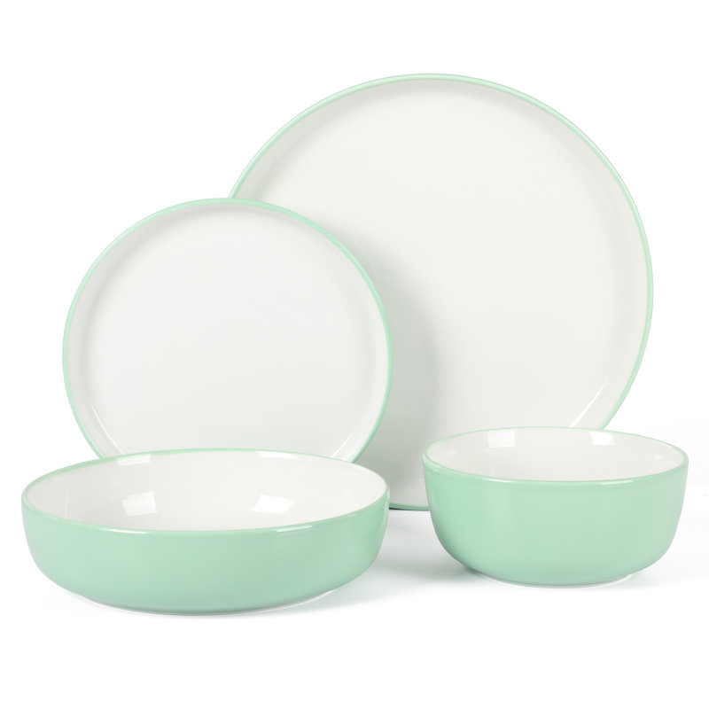 Dinner Theatre Piece Porcelain China Dinnerware Set - Service for 4, Green