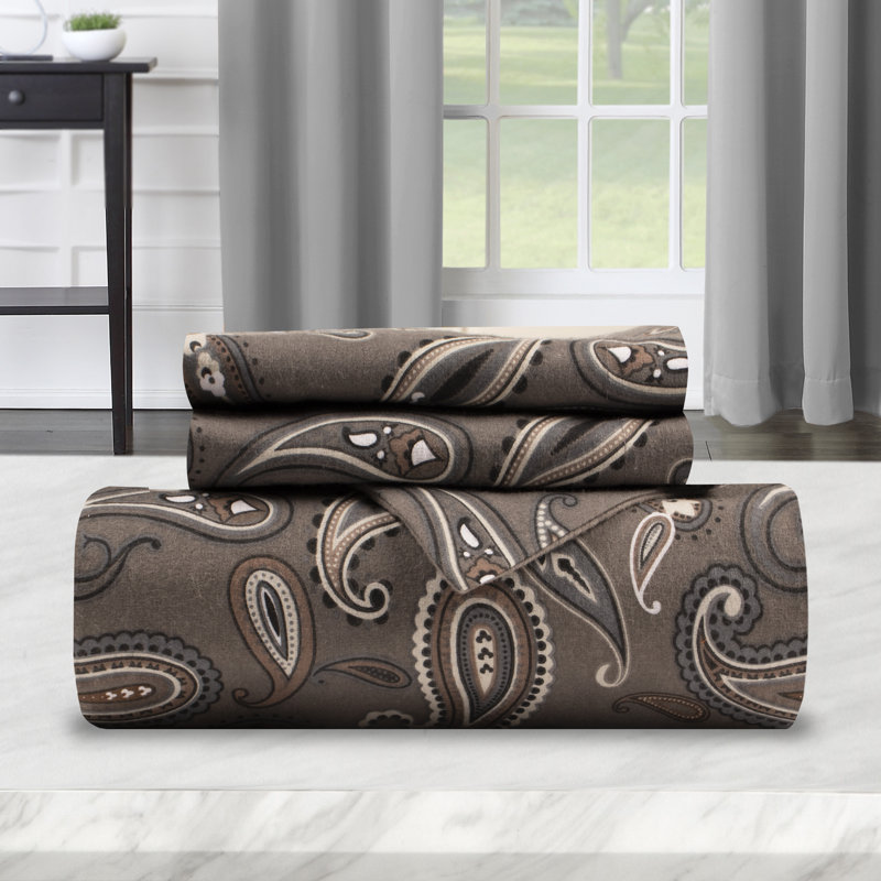 Gray Paisley Full/Queen Cotton Flannel Duvet Cover Set