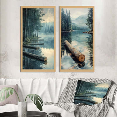 Timber Shore Lake - Ensemble de 2 tableaux muraux représentant un lac, idéal pour le salon.