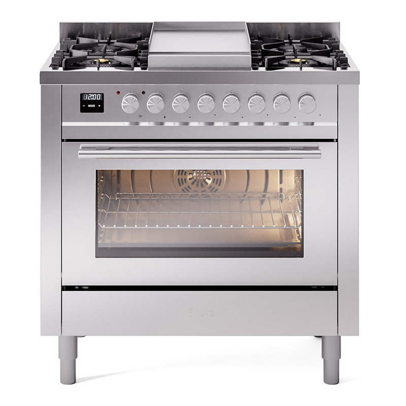 Cuisinière à double combustible 36 ILVE Professional Plus II, 6 brûleurs scellés, plaque chauffante (acier inoxydable)