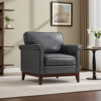 Hamse Genuine Leather Upholstered Accent Armchair