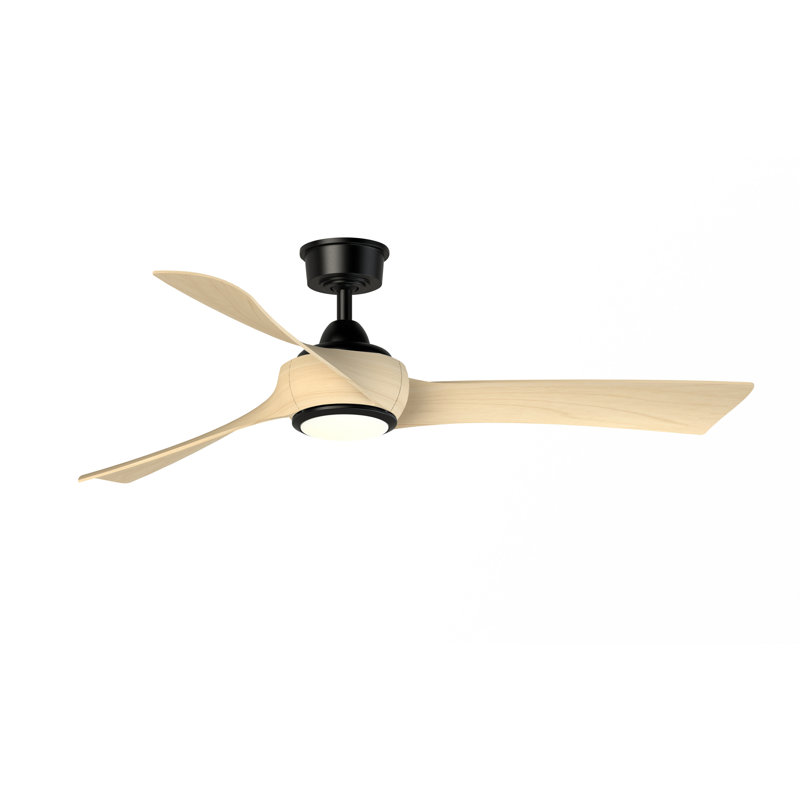 Wrap Custom 56 inch Indoor/Outdoor Ceiling Fan with LED CCT Select Light Kit - Black with Natural blades, Black, Natural