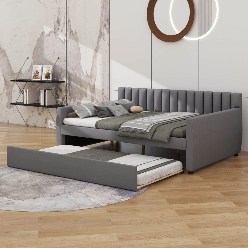 Full-Sized Daybed Including A Built-In Pull-Out Trundle, Gray
