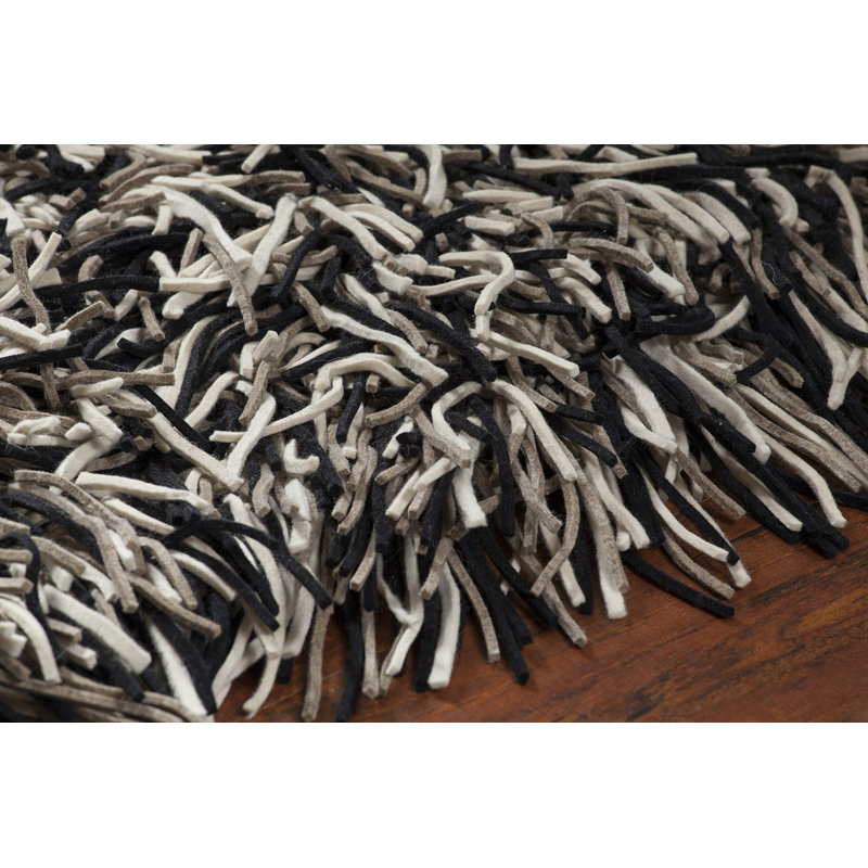 Cyrah Handmade Shag Abstract Black/Brown/Cream Area Rug, Rectangle 9' x 13'