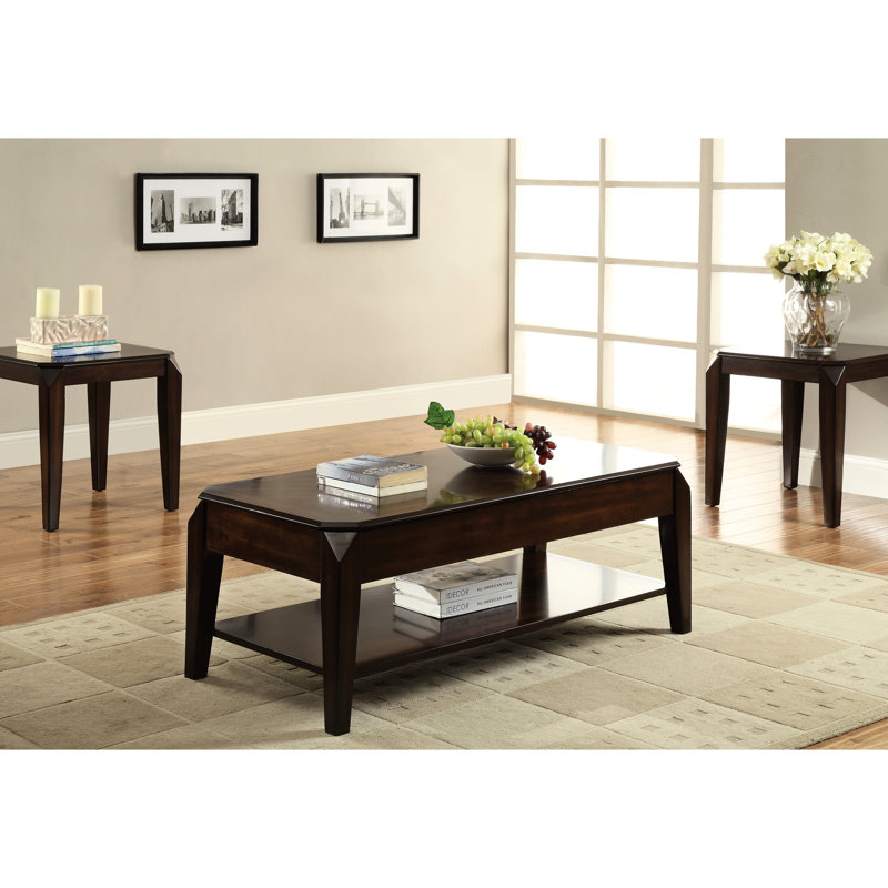 Table basse à plateau relevable moderne de couleur noyer - rangement spacieux et design élégant rectangulaire en noyer