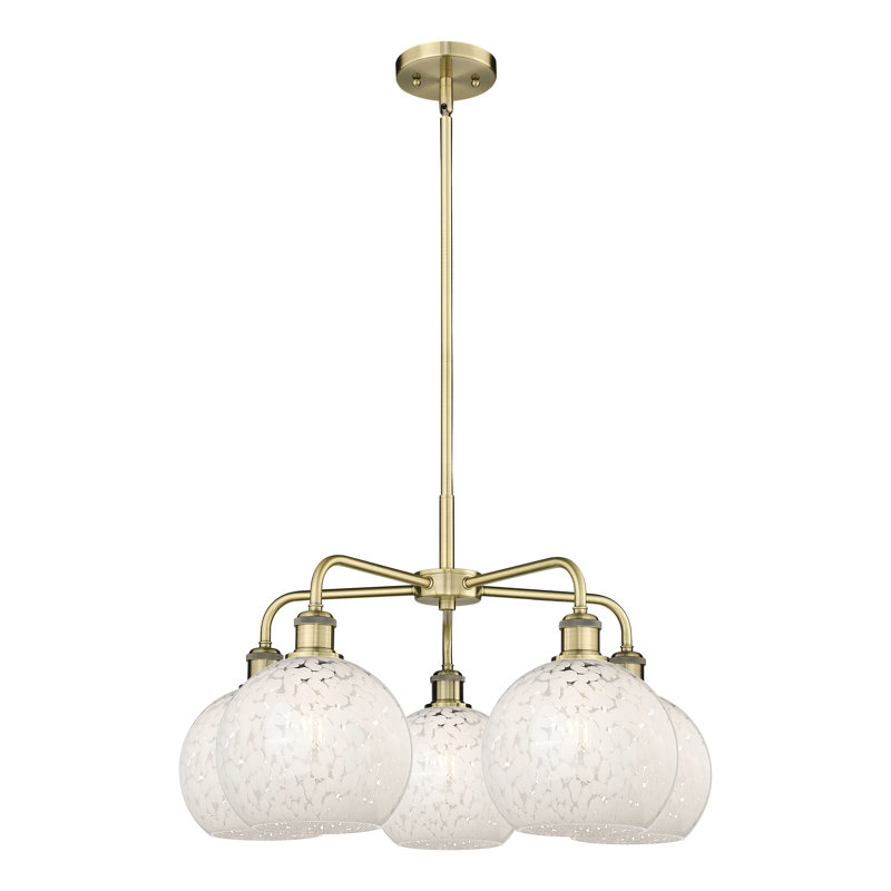 Lustre suspendu 5 lumières Ballston White Mouchette, H 15,5 po x l 26 po x P 26 po, Laiton antique