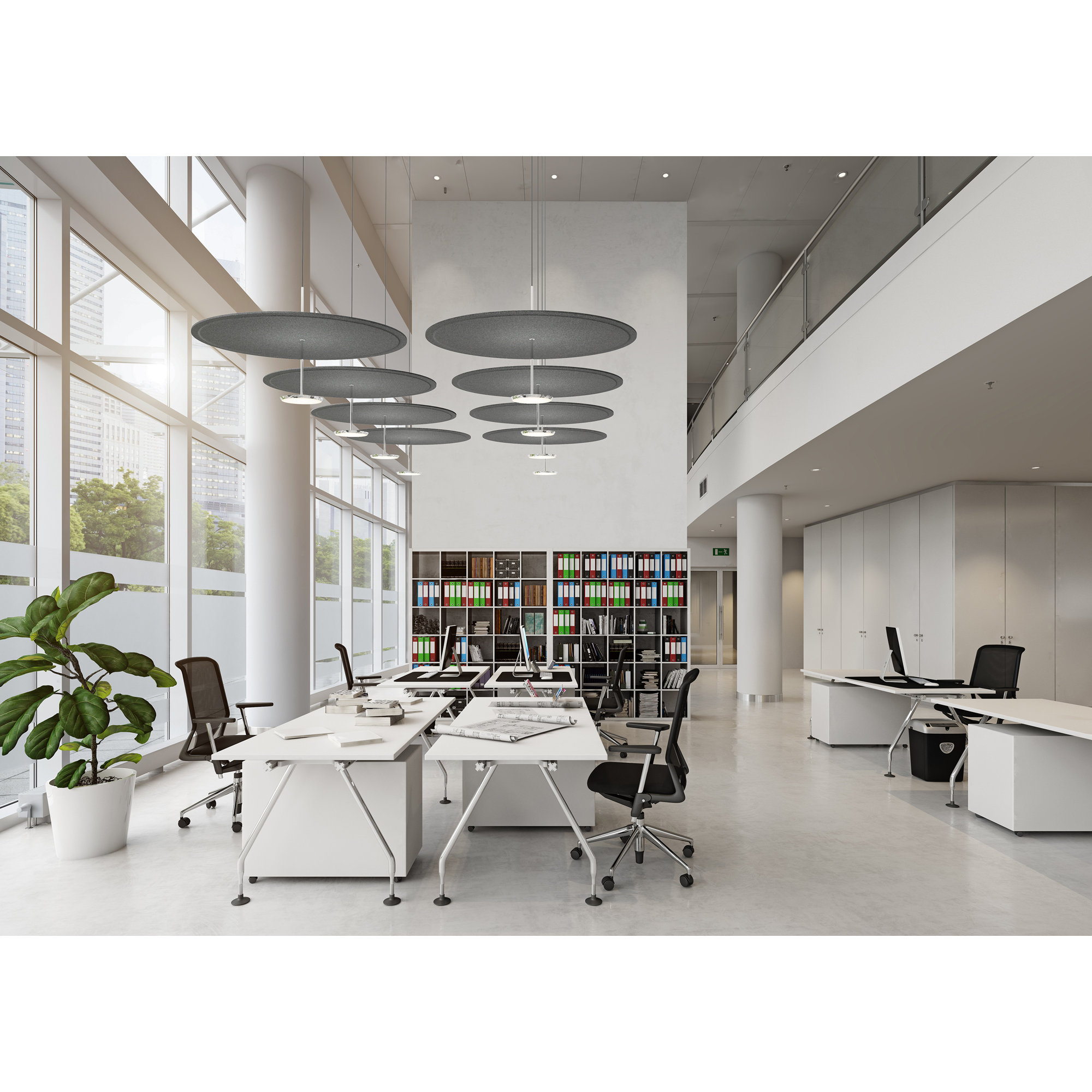 Sky Sound Pendant, Black, 17.5" H x 32" W x 32" D, Stone Gray