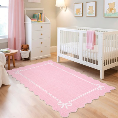 Tapis festonné lavable à nœuds pour chambre de bébé et couloir