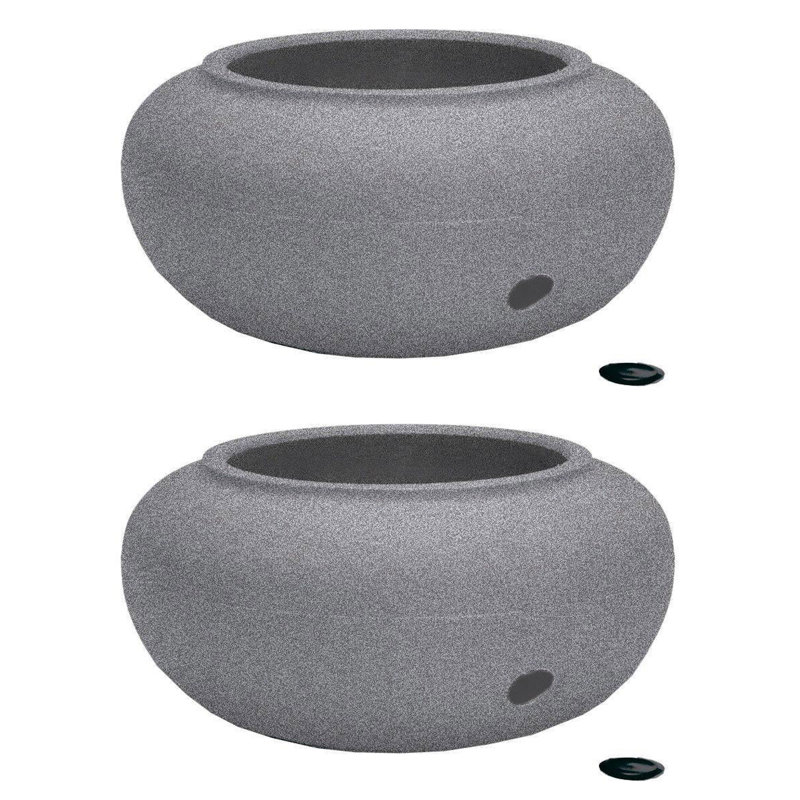 Granite Gray Ceramic Outdoor Garden Hose Storage Pot Set