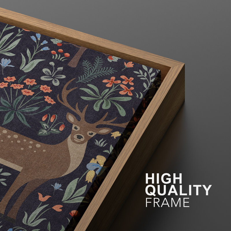 «Whimsical Woodland Animals and Botanical Pattern Illustration», reproduction d'art sur toile encadrée, H 36 po x l 72 po