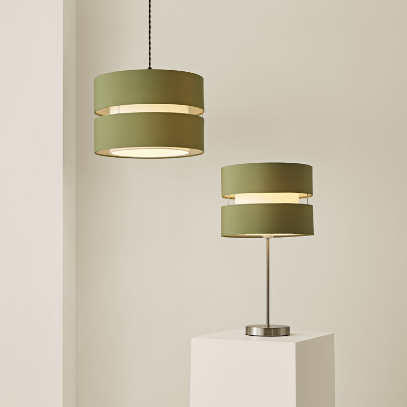 Blended Fabric Drum Pendant Shade, Green, 24cm H x 35cm W x 35cm D