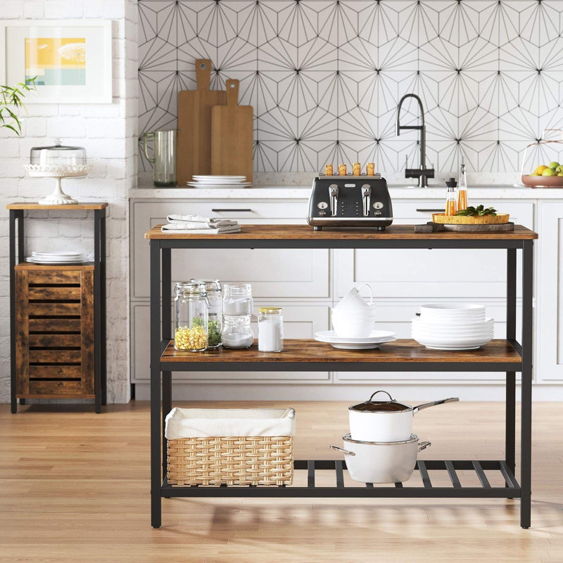 Support de rangement multifonctionnel pour la cuisine - 3 tablettes ouvertes - Structure en métal robuste - Assemblage facile - Rangement pour la cuisine, la salle à manger, le bureau, le salon - brun rustique et noir