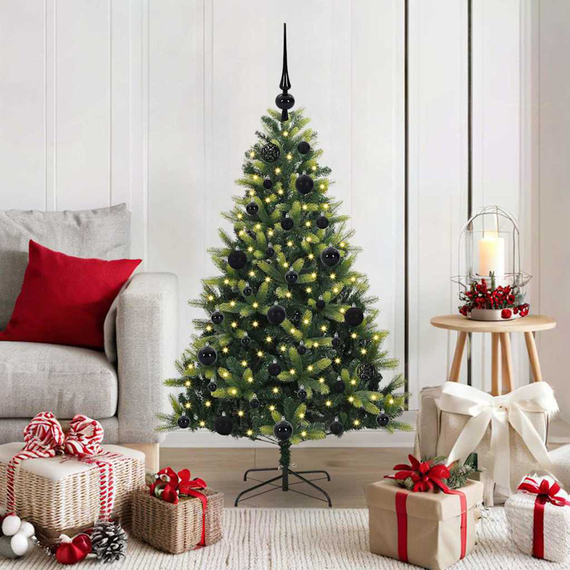 Artificial Hinged Christmas Tree 150 LEDs Green, 3.94' H, Black