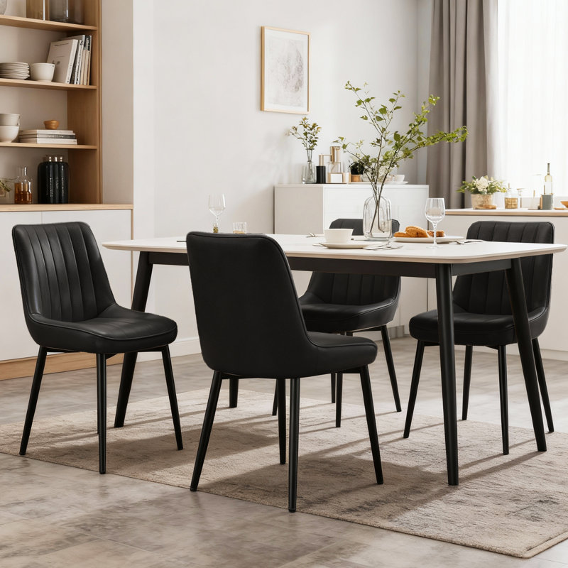 47.5cm H Fabric Upholstered Metal Upholstered Back Side Chair, Black