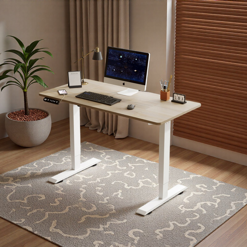 Bureau électrique debout à hauteur réglable de 48 po x 24 po Stable pour bureau à domicile et bureau, Oak/white