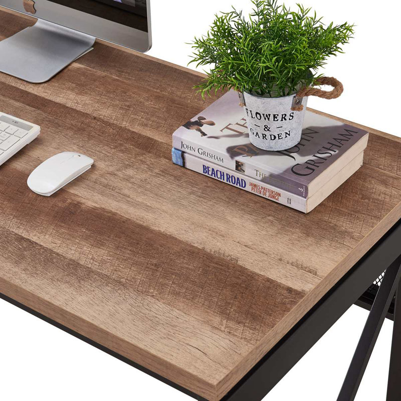 Metal Base Computer Desk, Brown