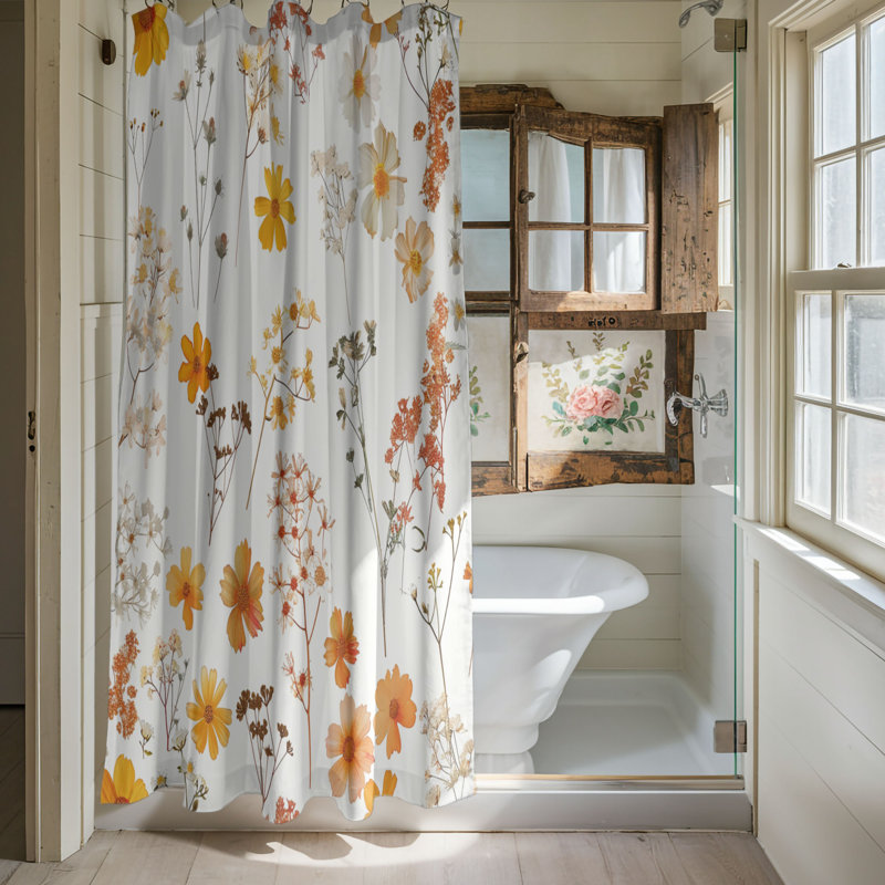 Pressed Botanical Designs - Rideau de douche standard 1 pièce, H 74 po x l 71 po