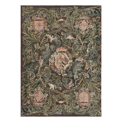 Rug & Kilim’S Armorial Tudor Style Rug In Black, With Beige, Blue And Gold Tones