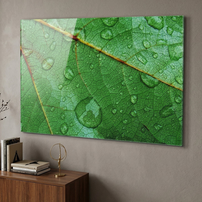 «Verdant Morning Dew», reproduction d'art botanique sur verre trempé sans cadre
